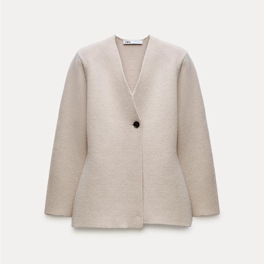 Zara Wool Blend Peplum Knit Blazer